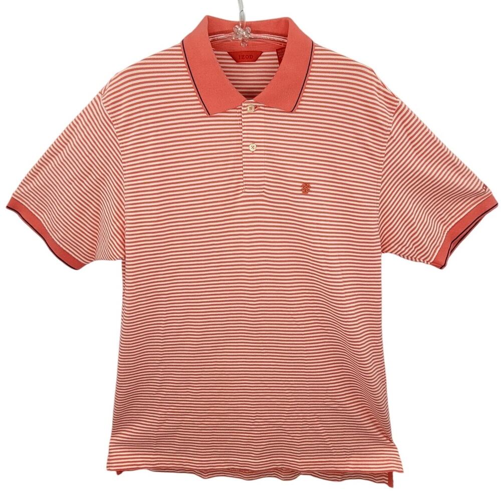 Izod Pink White Striped Golf Polo Preppy Mens Athleisure Summer Classic